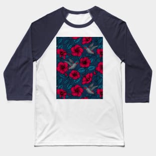 Night tropical garden in blue and red Baseball T-Shirt